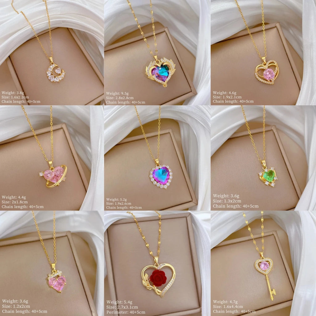 Heart Pendant Necklace – Gold Copper & Stainless Steel Choker Pendant Necklace Nixie