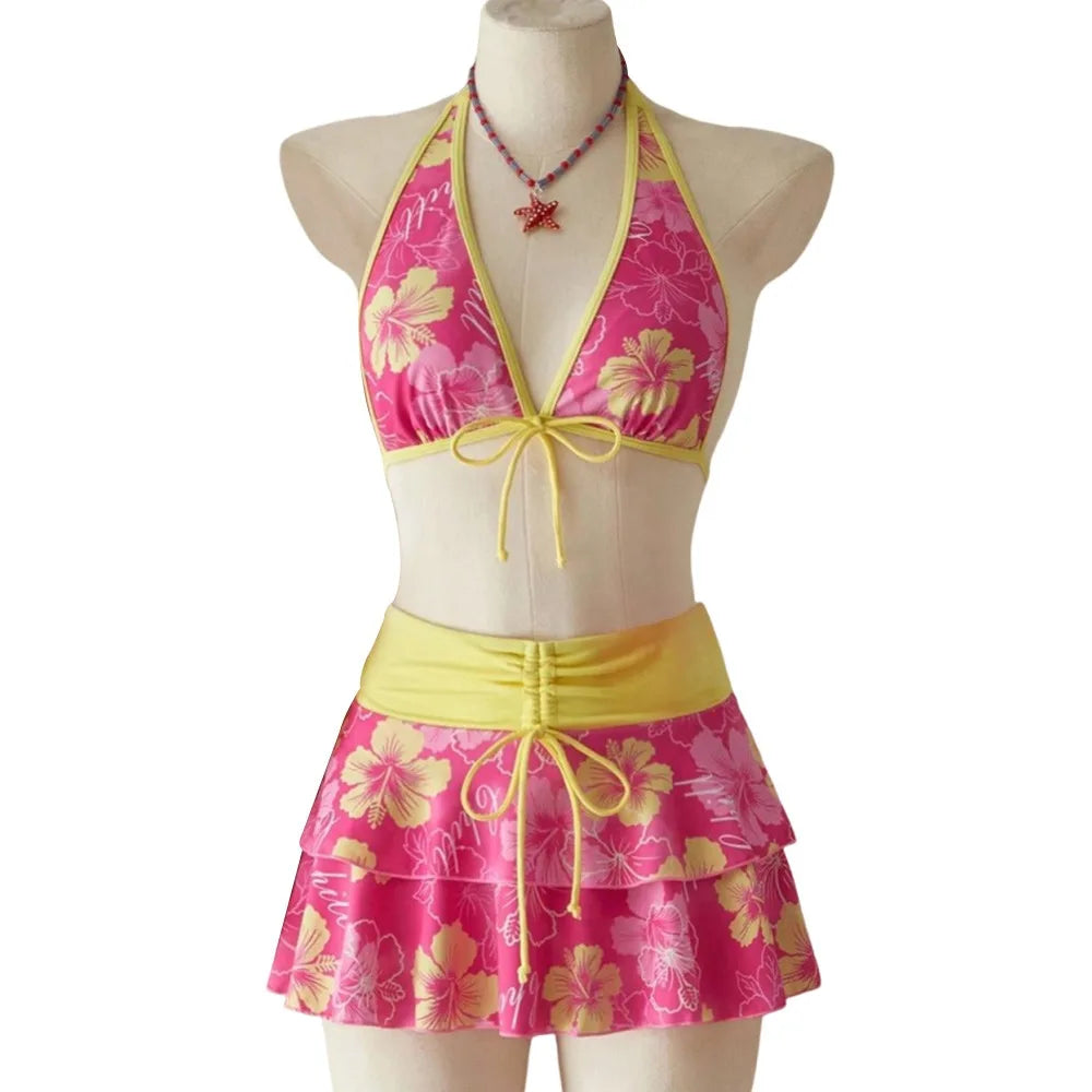 3-Piece Floral Halter Bikini Set – Women's Beachwear Swimsuit