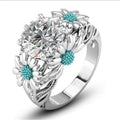 Women's Sea Blue Zircon Daisy Ring – Silver Cocktail Sizes 6–10 Cocktail Ring Nixie 7 JZ-71-