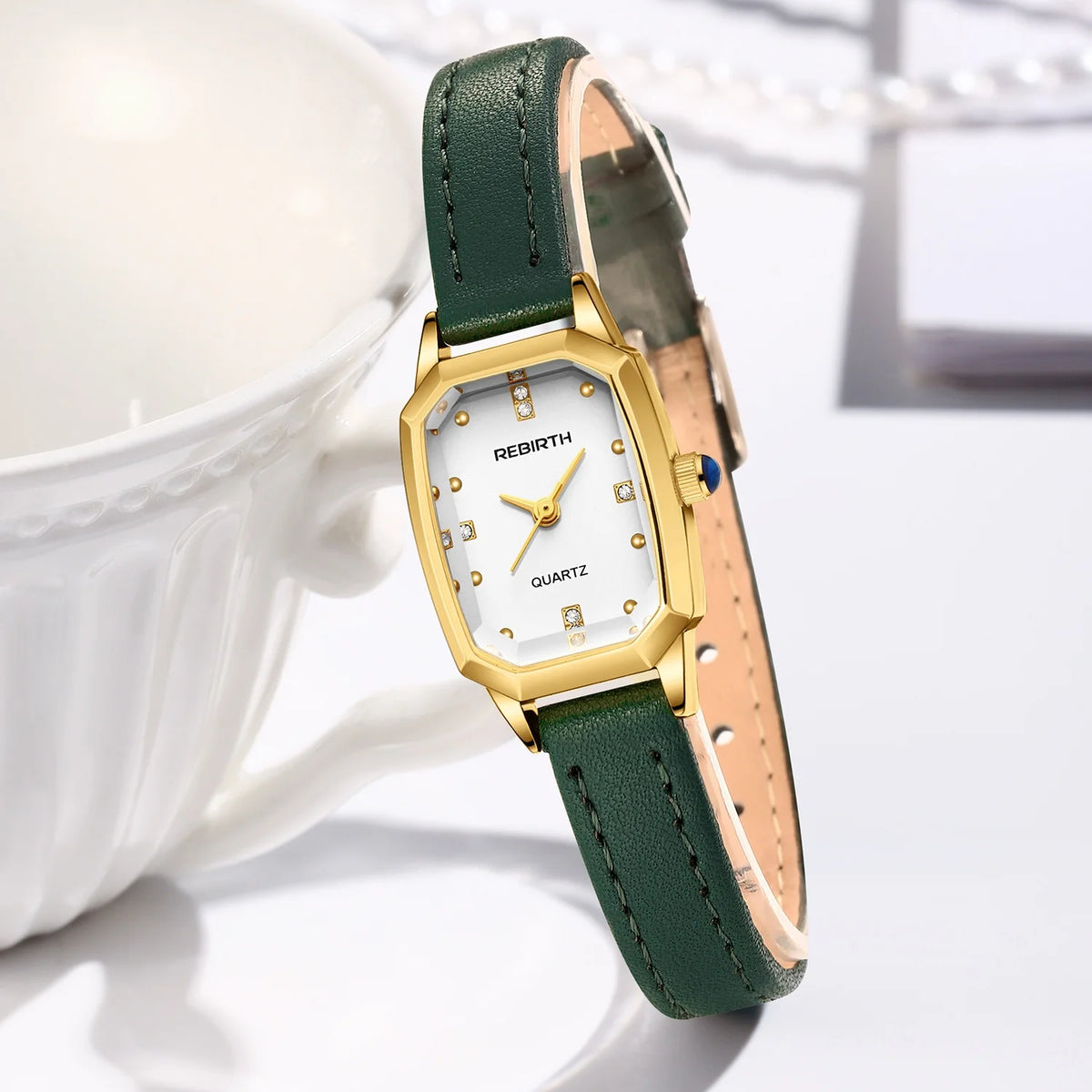 REBIRTH Unisex Square Quartz Watch – Leather Band, Water-Resistant Quartz Wristwatch Nixie