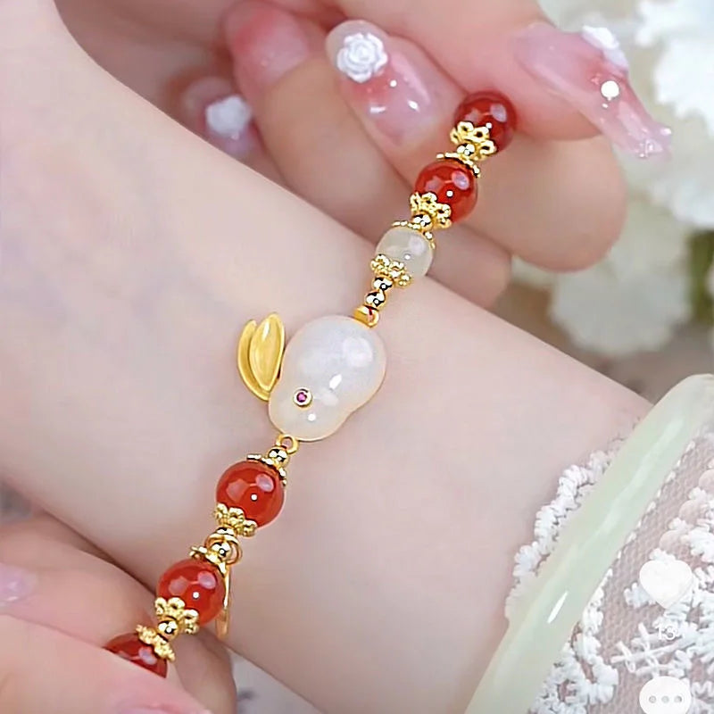 Vintage Imitation Hetian Jade Beaded Bracelet | Women's Gift