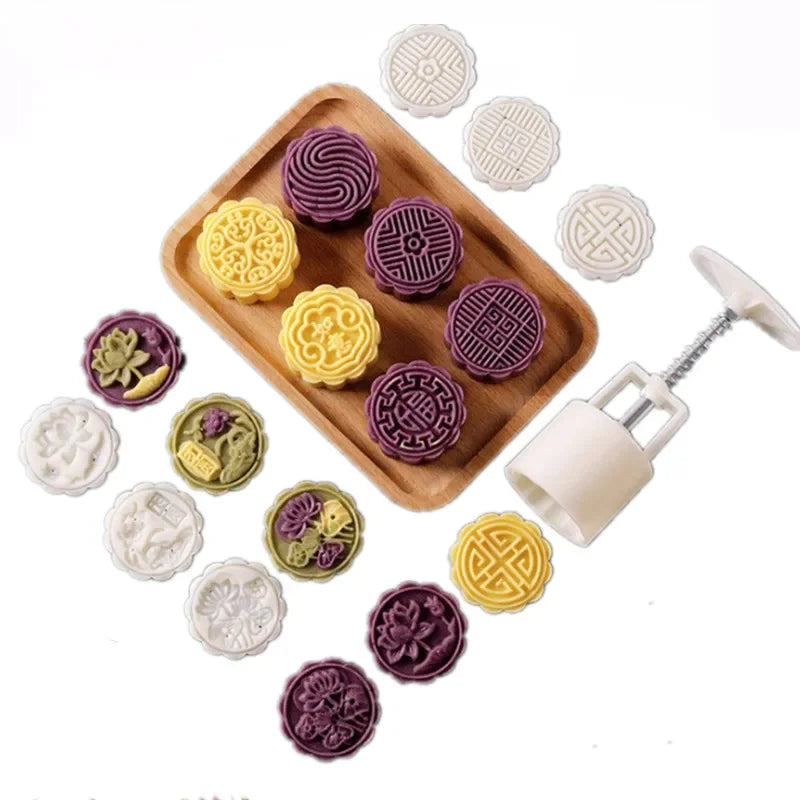 DIY Mooncake Mold Hand Press Set – 6 Stamp Designs, 50g