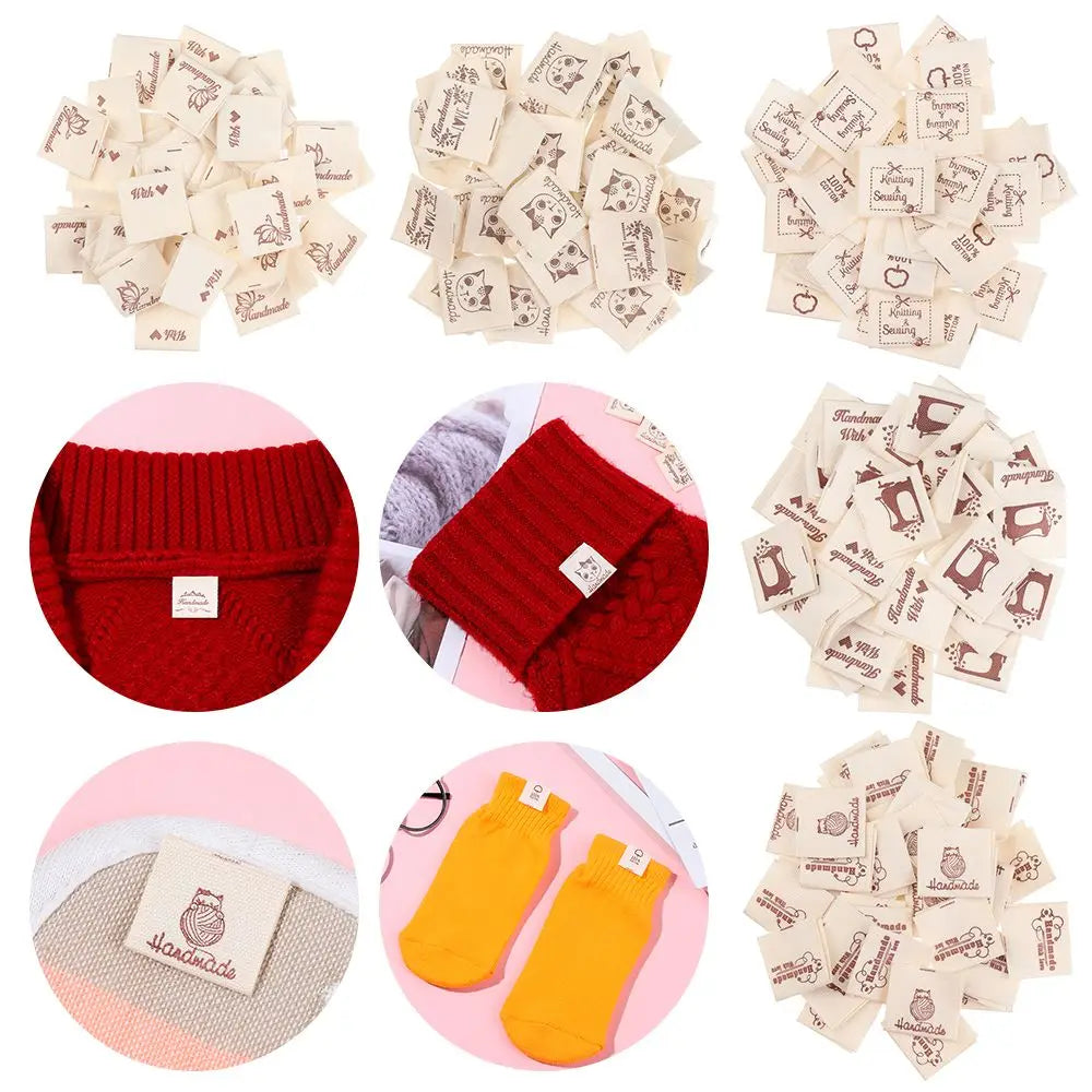 50PCS Handmade With Love Cloth Labels – Cartoon Cat Sewing Tags Garment Sewing Labels Nixie
