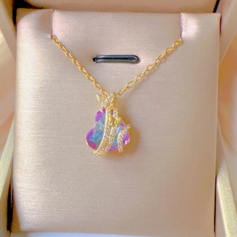 Butterfly Heart Pendant Necklace | Gold Stainless Steel Chain Pendant Necklace Nixie