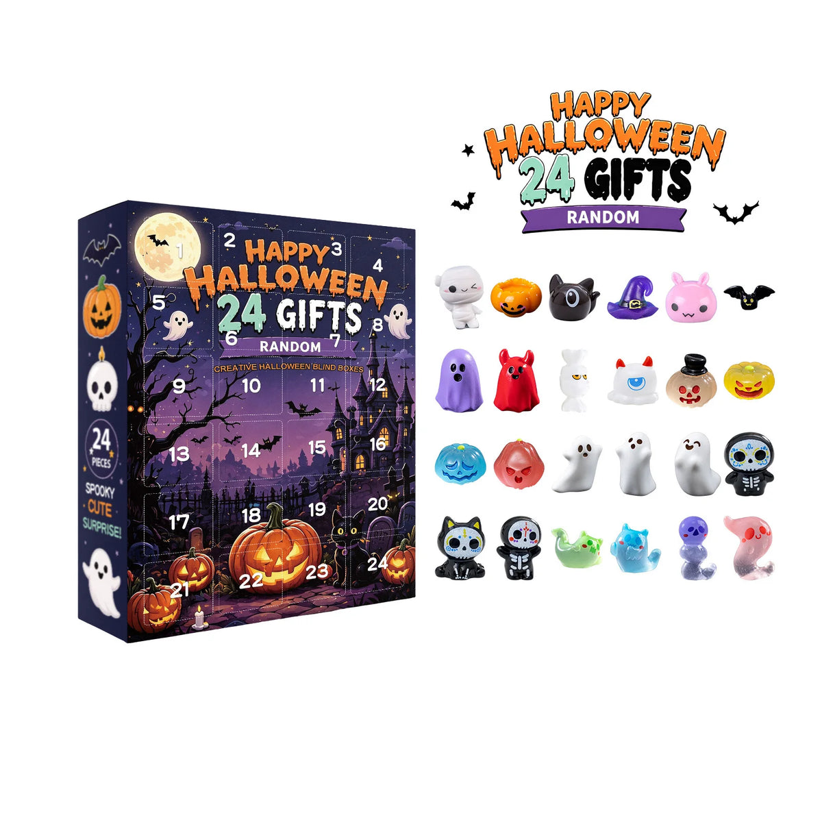 Halloween 24-Day Advent Calendar Blind Box – 24 Mini Figures Halloween Advent Calendar Nixie 1box 24pcs