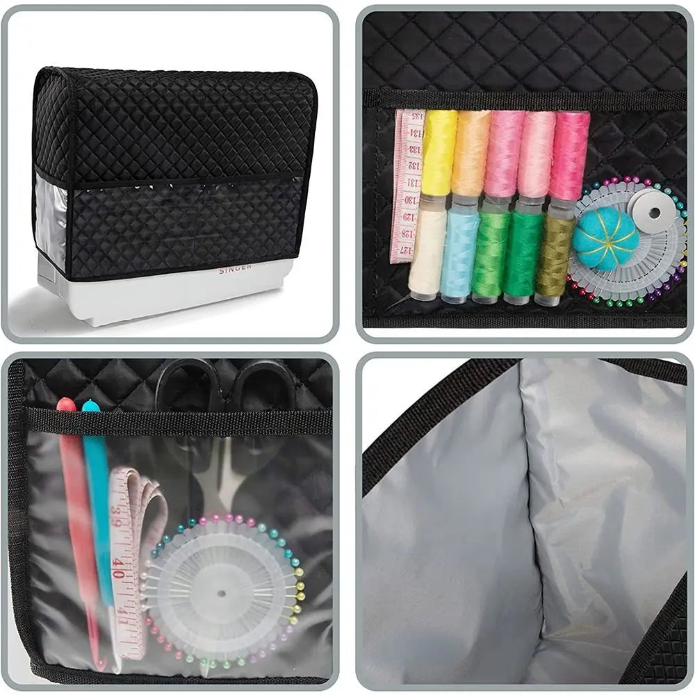 Sewing Machine Dust Cover PVC Waterproof with Storage Pockets
