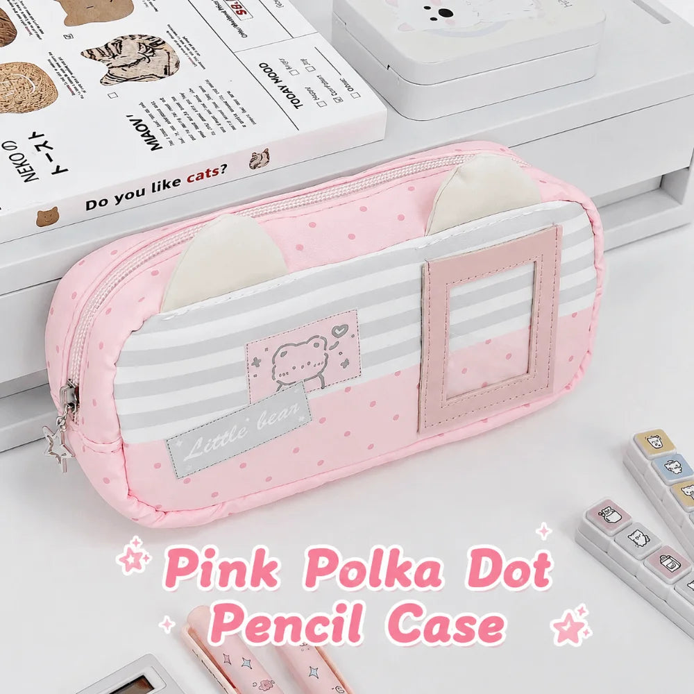 Kawaii Cat Ear Pencil Case Bear Print Pouch & Photo Window Pencil Case Pouch Nixie