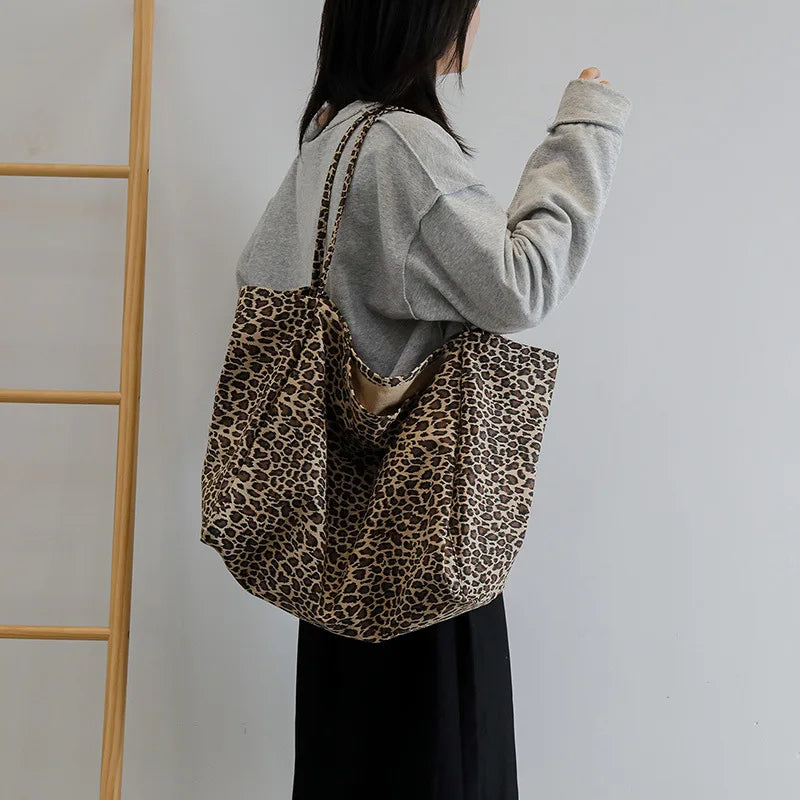 Women's Leopard Print Canvas Tote Large Shoulder Bag Canvas Tote Bag Nixie