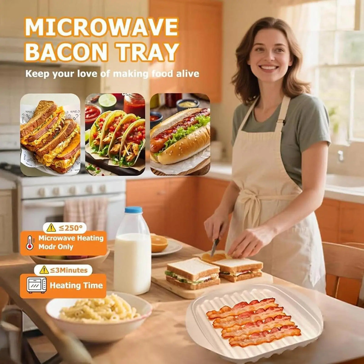 Bacon Microwave Tray with Lid – Non-Stick Bacon Cooker Microwave Bacon Tray Nixie