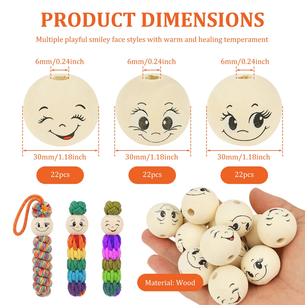 66Pcs Smiley Face Wooden Beads for DIY Jewelry & Crafts DIY Craft Beads Nixie