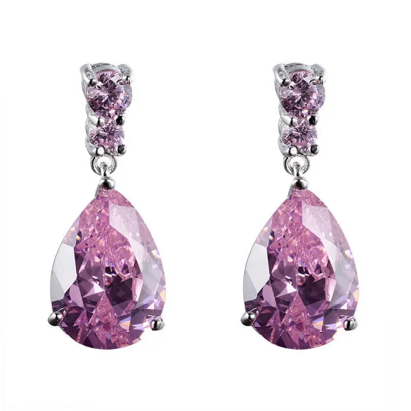 Women's Silver Pink Zircon Drop Earrings | Fashion Jewelry Gift Drop Earrings Nixie EH-126