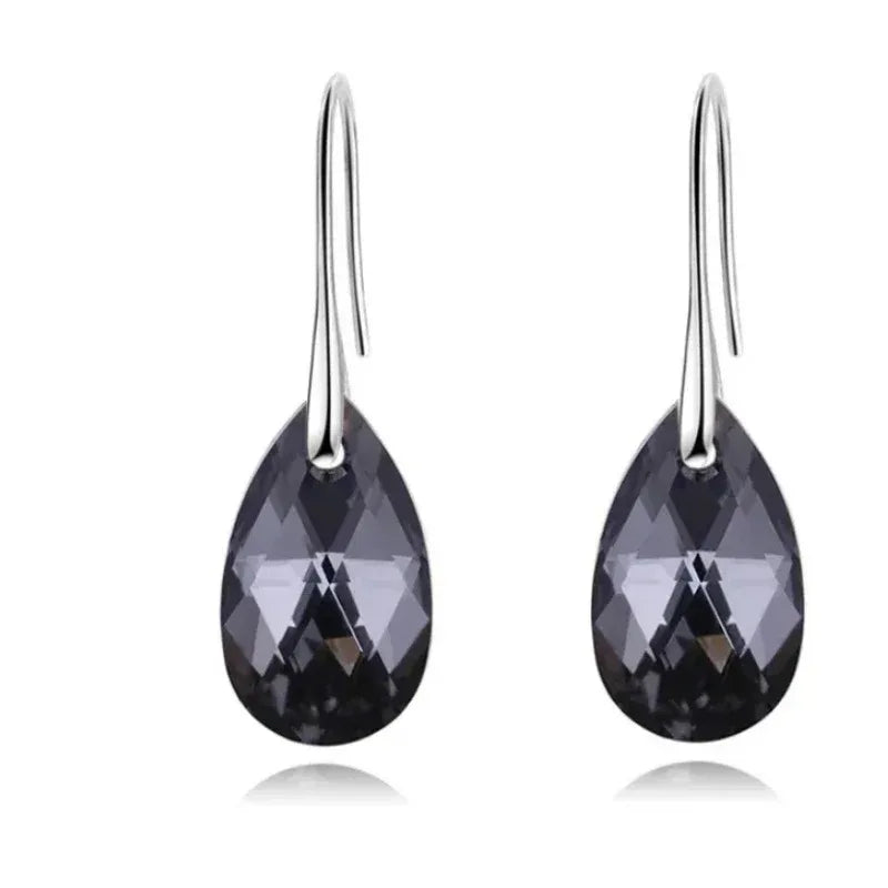 Heart Crystal Drop Earrings – Black Fashion Jewelry for Women