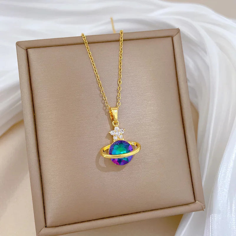 Starry Sky Pendant Necklace – Gold Stainless Steel Clavicle Chain Pendant Necklace Nixie