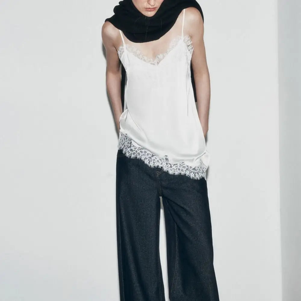 Women's Asymmetrical Lace Backless Camisole Tank Top Lace Camisole Top Nixie