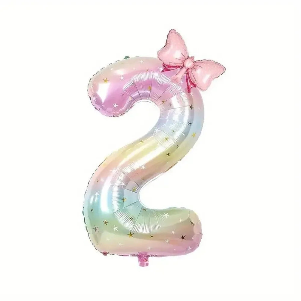 40" Colorful Gradient Number Foil Balloon with Bow – 0–9 Party Balloon Nixie 2 10inch