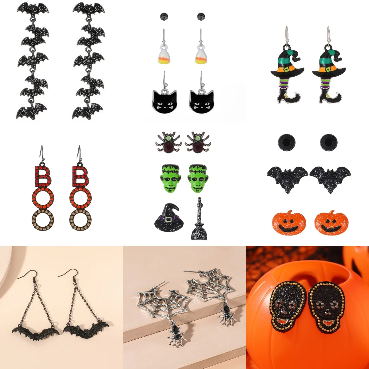 Gothic Spider & Skull Drop Earrings – Spooky Fashion Jewelry Fashion Drop Earrings Nixie
