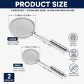 2-Pack Stainless Steel Fine Mesh Strainer Sieve Colander Set Mesh Strainer Set Nixie 2PCS-SET