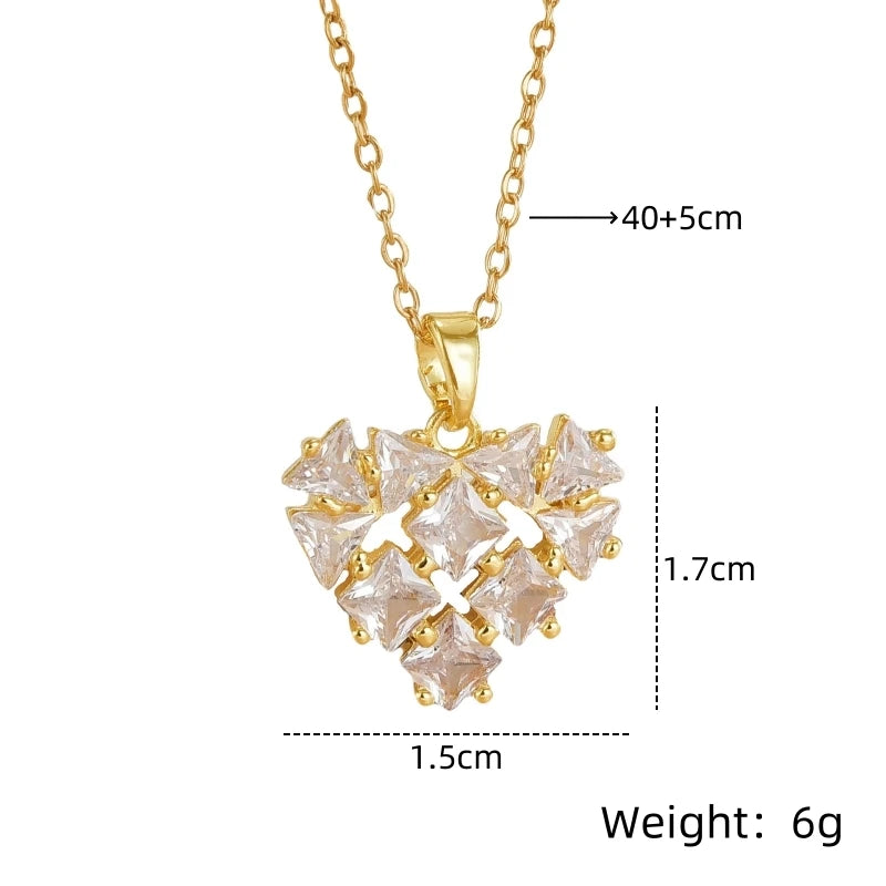 Full Diamond Heart Pendant Necklace – Gold Stainless Steel Pendant Necklace Nixie