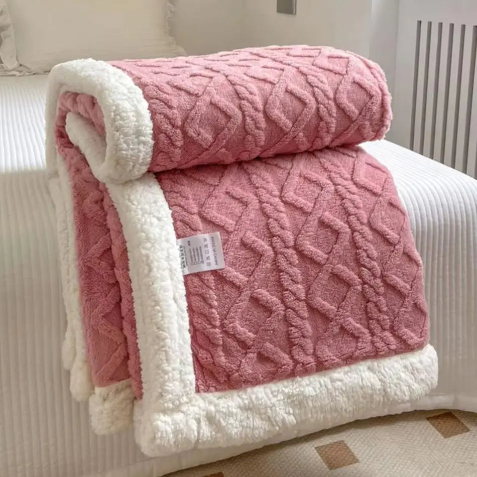 Double-Sided Plush Throw Blanket – 3D Jacquard, Warm & Cozy