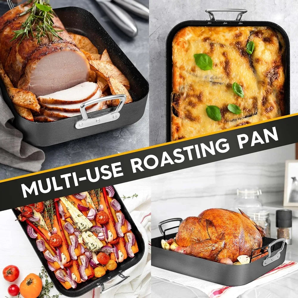 MICHELANGELO Hard Anodized Roasting Pan with Rack Non-Stick Roasting Pan Nixie