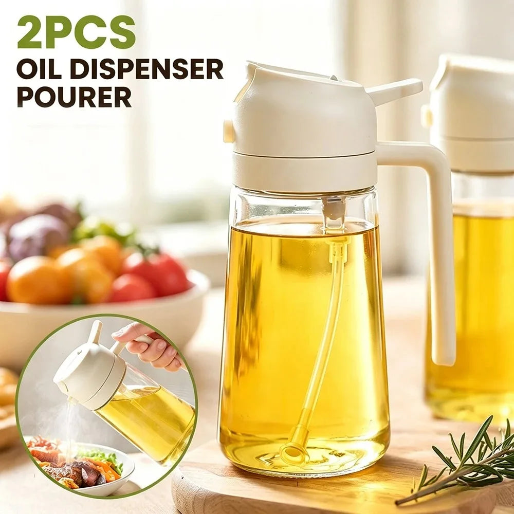 2-in-1 Glass Oil Dispenser & Sprayer Bottle Set – 2Pcs Oil Dispenser Sprayer Nixie