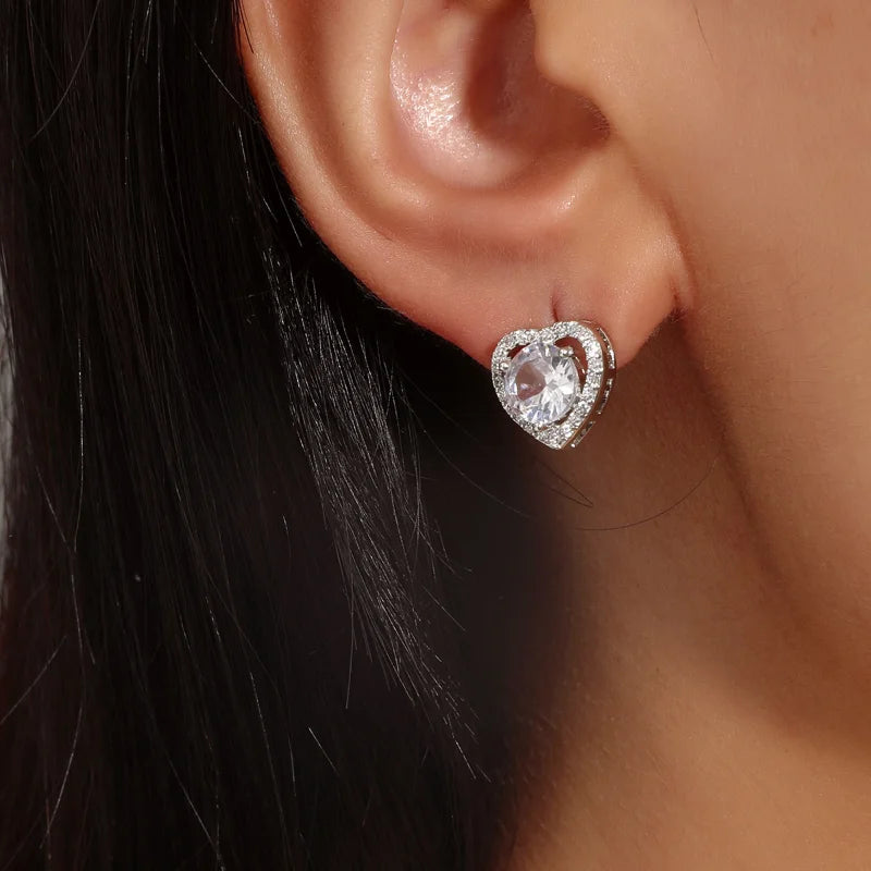 Heart CZ Earring & Necklace Set – Rhinestone Crystal Jewelry Crystal Jewelry Set Nixie
