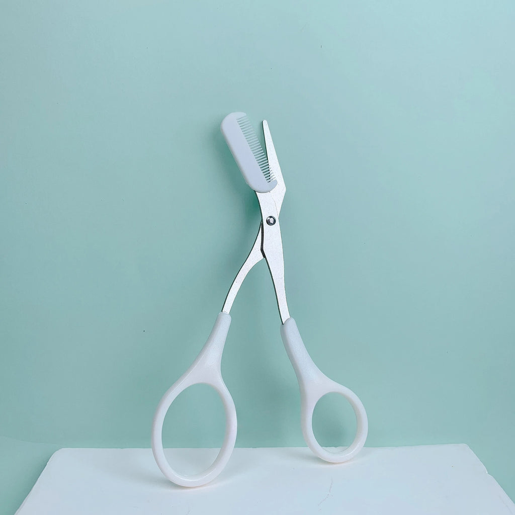 Pink Eyebrow Scissors with Built-In Comb – Stainless Steel Eyebrow Grooming Scissors Nixie WHITE