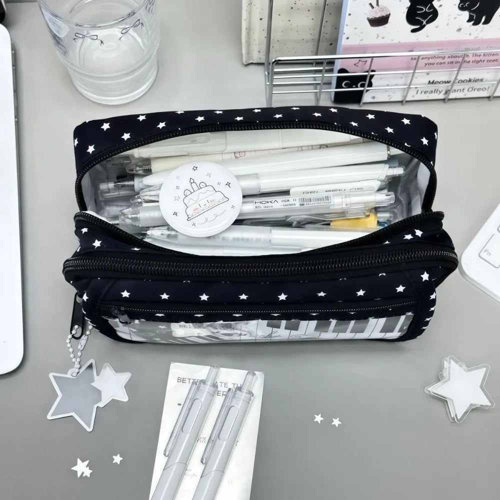 Kawaii Star Piano Print Pencil Case – Large Capacity Pen Pouch Pencil Case Pouch Nixie
