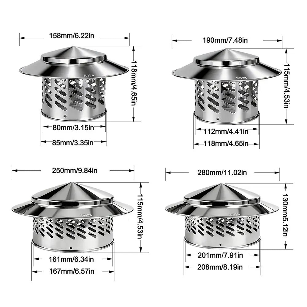 Stainless Steel Chimney Cap Rainproof Cover 80–200mm