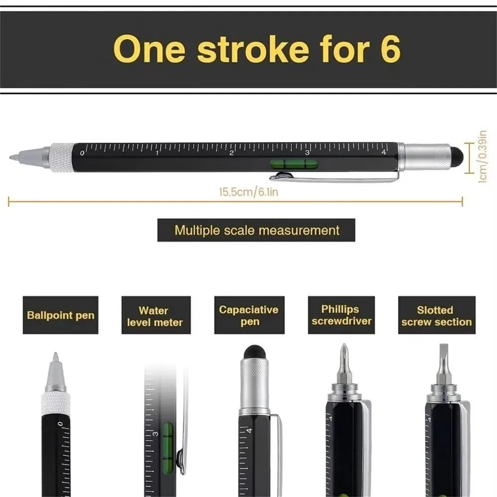6-in-1 Metal Multifunction Screwdriver Ballpoint Pen Tool Multitool Pen Nixie