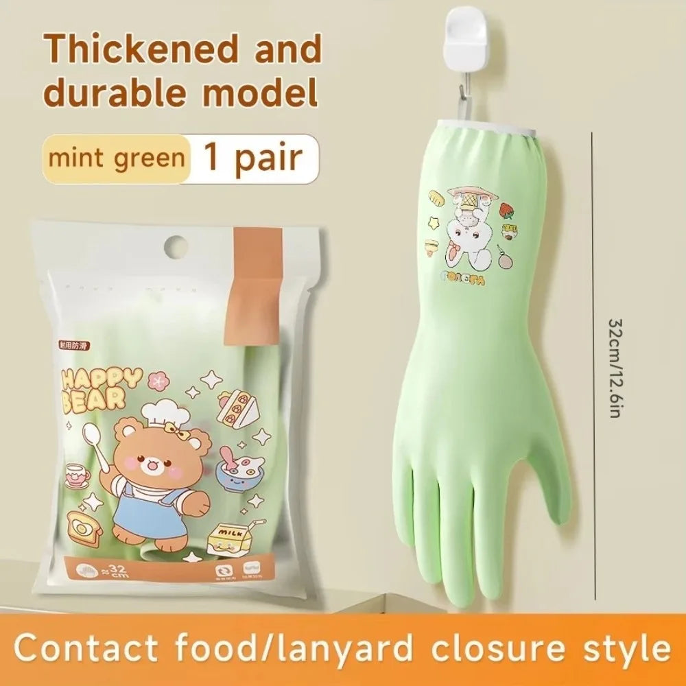 Cute Cartoon Kitchen Dishwashing Gloves – Non-Slip, Reusable