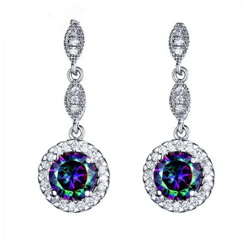 Round Glass Mystic Rainbow Stud Earrings – Vintage Style Stud Earrings Nixie Cubic zirconia