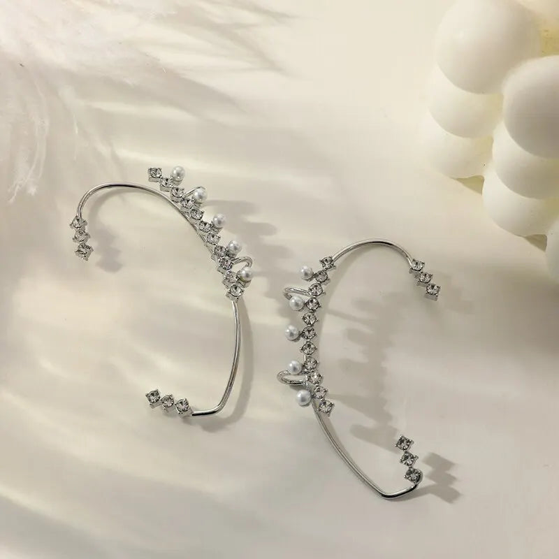 2pcs White Gold-Tone Clip-On Earrings – Rhinestone Luxury Style Clip-On Earrings Nixie