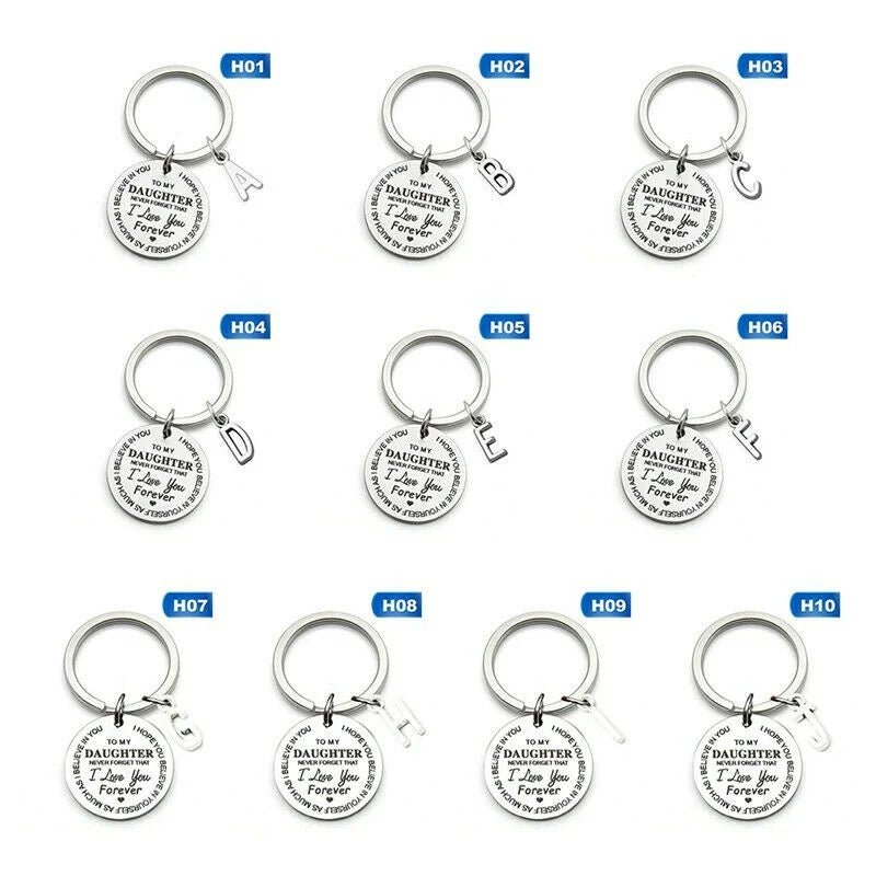 To My Daughter Letter Keychain – Stainless Steel Gift Keyring Letter Keychain Nixie