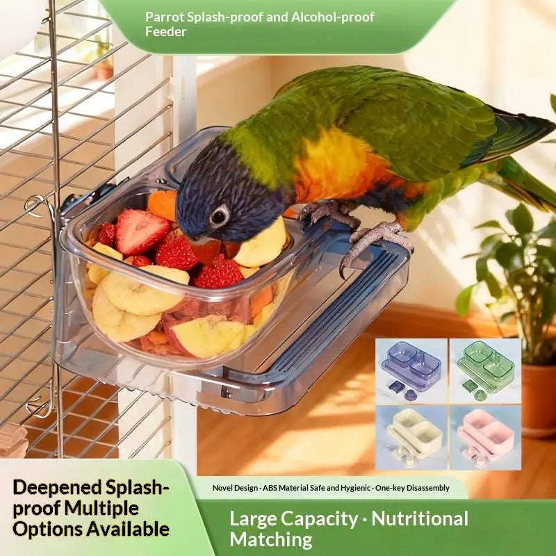 Parrot Double Bowl Hanging Bird Feeder – Splash-Proof Large Capacity
