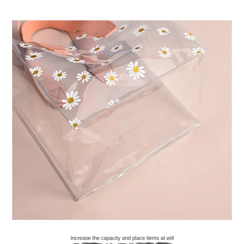 PVC Clear Tote Bag – Daisy Transparent Waterproof Handbag Clear PVC Tote Bag Nixie
