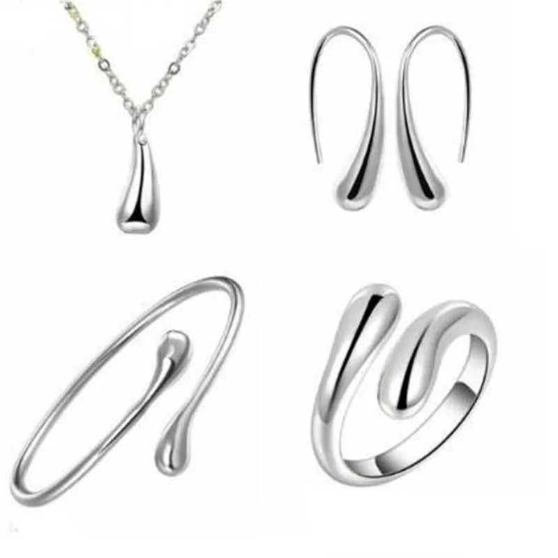 Water Drop Silver Necklace Earring Ring Jewelry Set | Nixie Jewelry Set Nixie