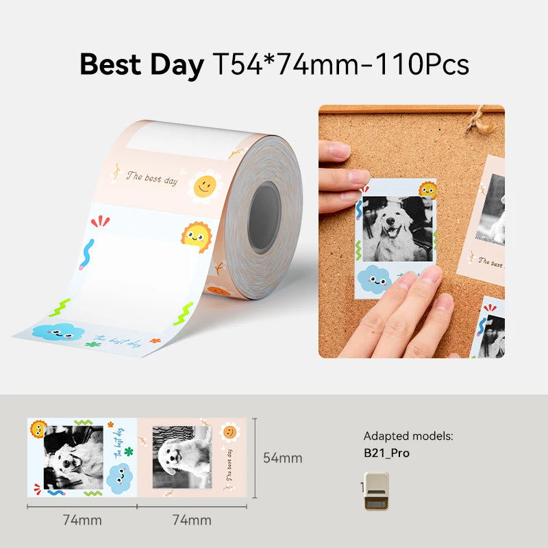 NiiMbot B21 Pro Thermal Label Paper 300DPI Photo Sticker Roll Thermal Label Paper Nixie TQYX54-74mm110pcs