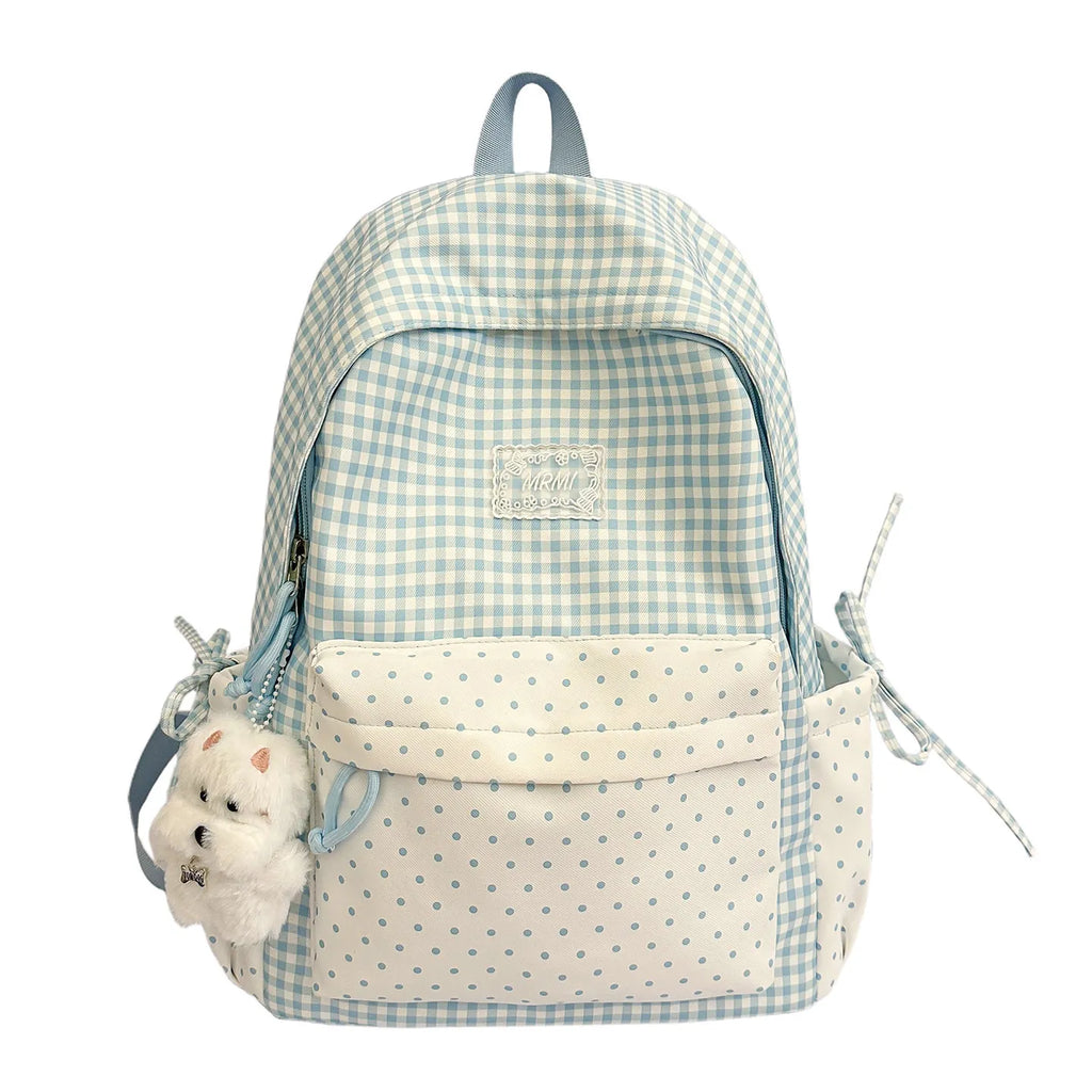 Korean Style Retro Plaid Girls School Backpack – Lightweight School Backpack Nixie Blue