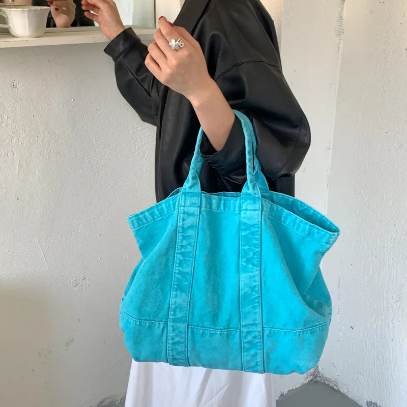 Japanese Minimalist Denim Canvas Tote Bag – Large Capacity Canvas Tote Bag Nixie