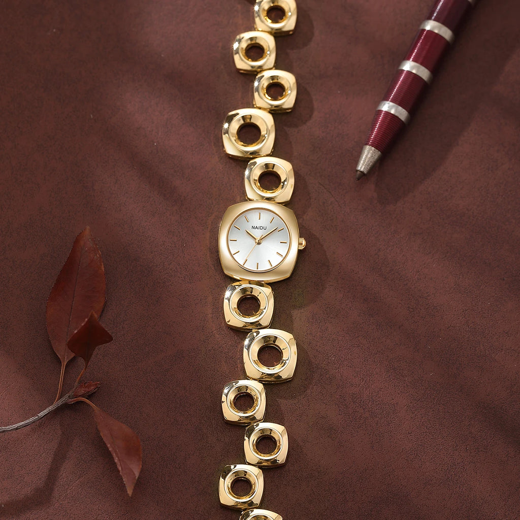 Women's Hollow Square Bracelet Quartz Watch | Vintage Dial Bracelet Quartz Watch Nixie