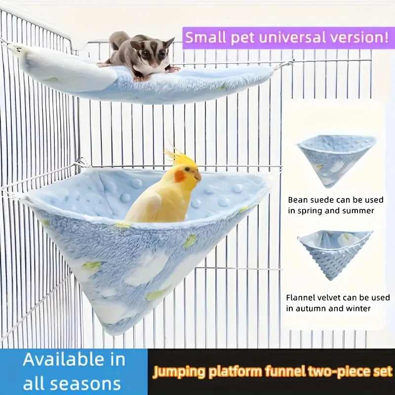 Small Pet Hammock & Funnel Bed Set – Fleece Cage Accessory Pet Cage Hammock Set Nixie