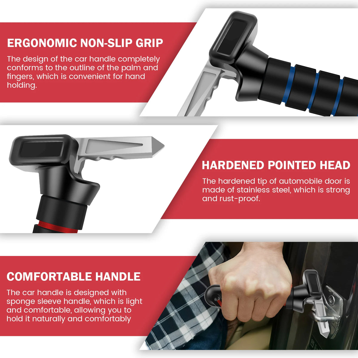 Car Door Grab Bar Handle Cane with Window Breaker & Belt Cutter Car Assist Handle Nixie