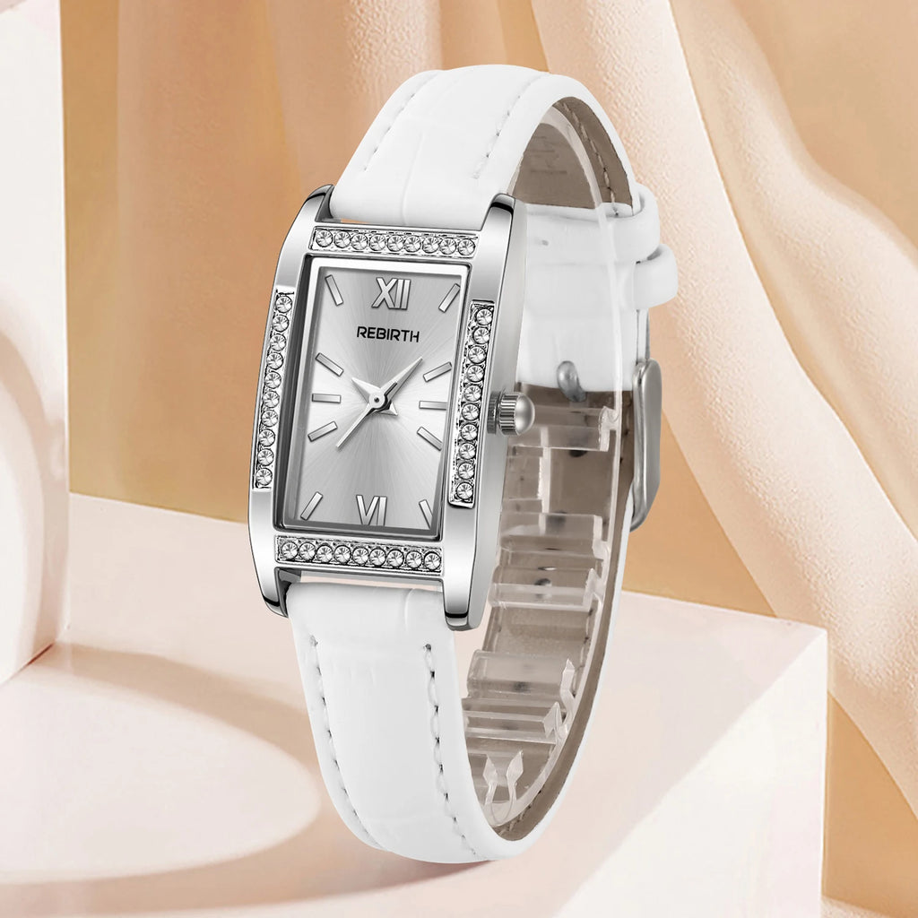 REBIRTH Retro Square Quartz Watch | Leather Band | Alloy Case Quartz Wristwatch Nixie