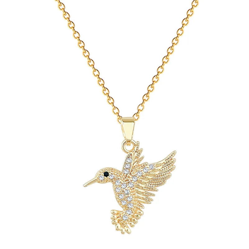 Bird Pendant Choker Necklace | Gold Stainless Steel & Zircon Pendant Choker Necklace Nixie