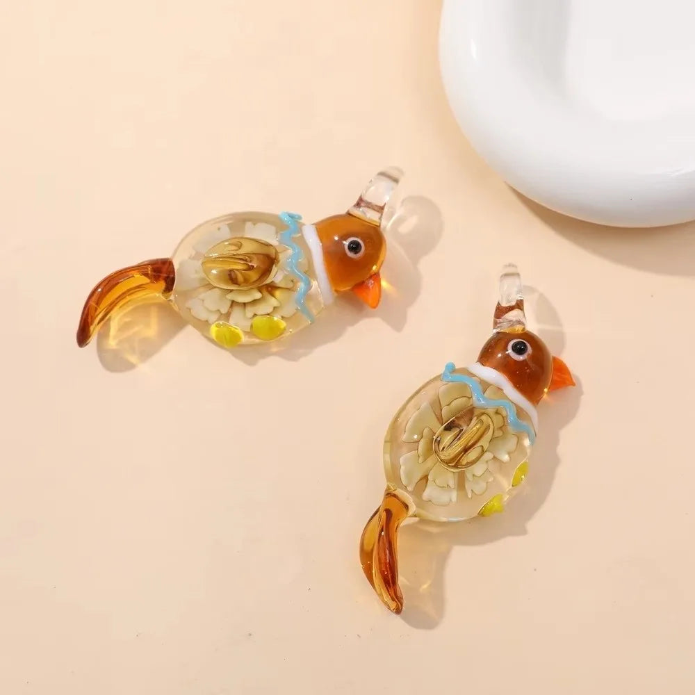 Handmade Murano Glass Bird & Flower Pendant – Multicolor Glass Jewelry Pendant Nixie