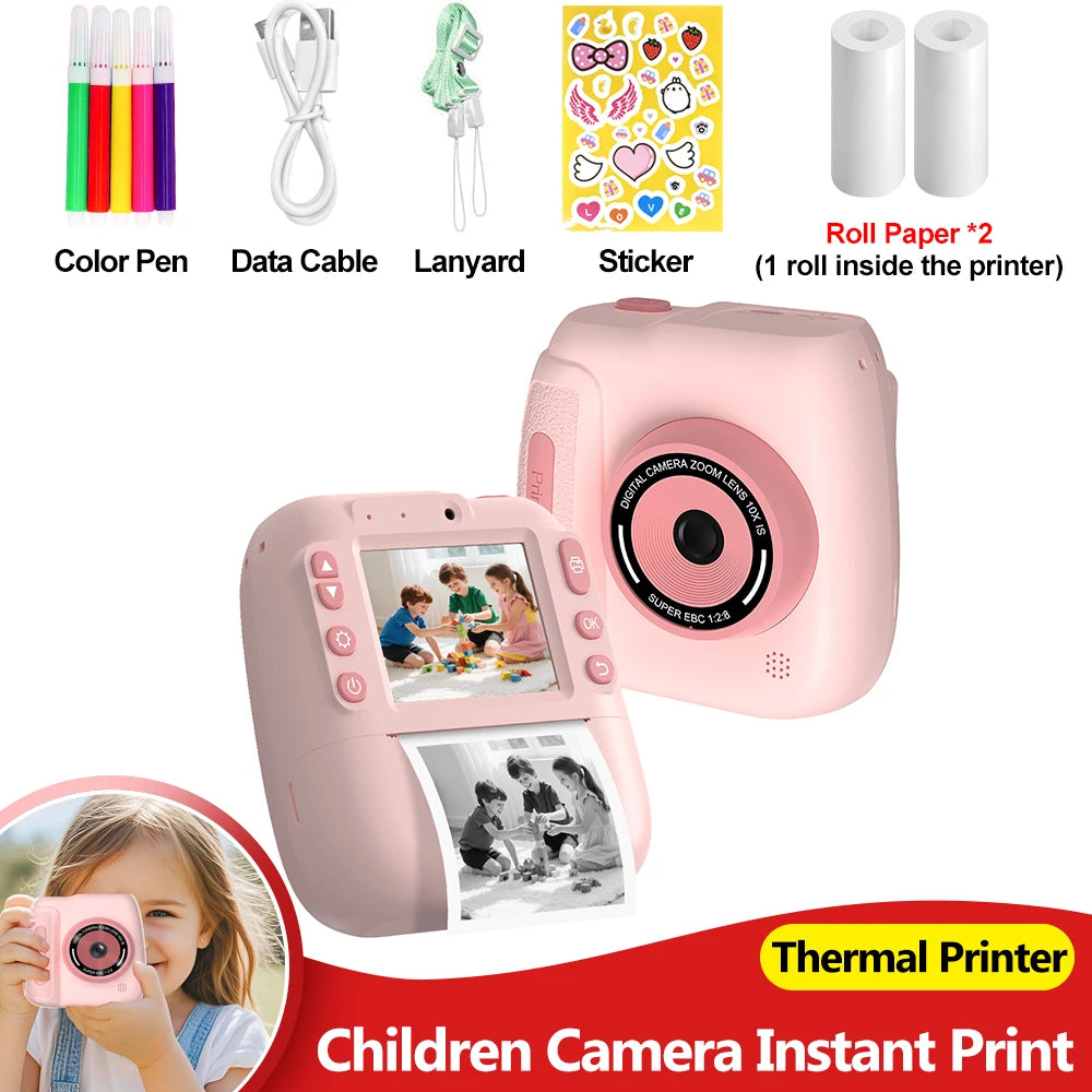 INSTOFC Kids Instant Print Camera 1080P HD Thermal Printer Kids Instant Camera Nixie