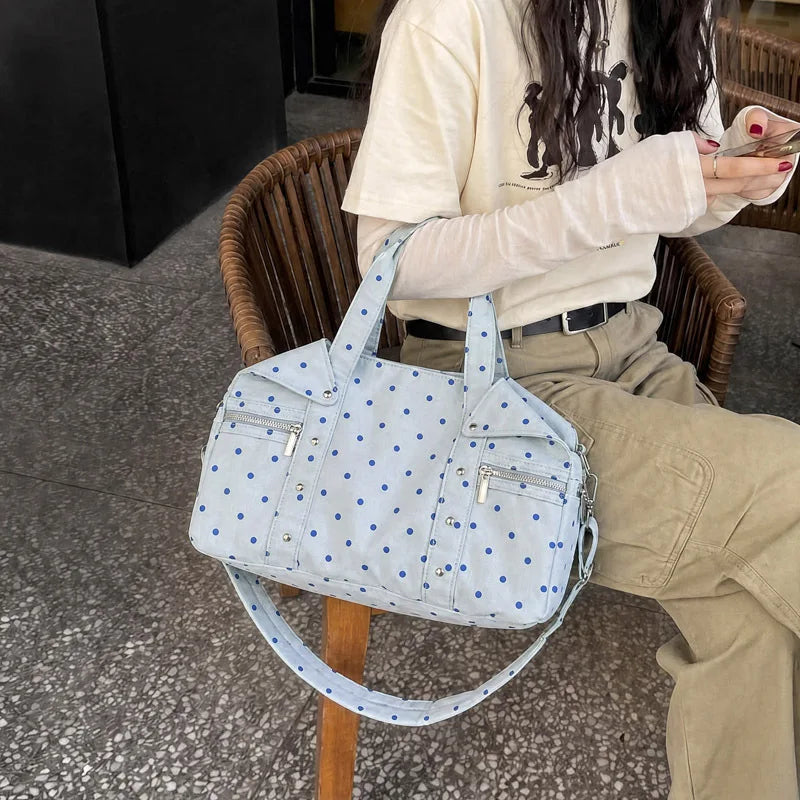Korean Polka Dot Large Tote Bag – Shoulder & Crossbody Shoulder Tote Bag Nixie