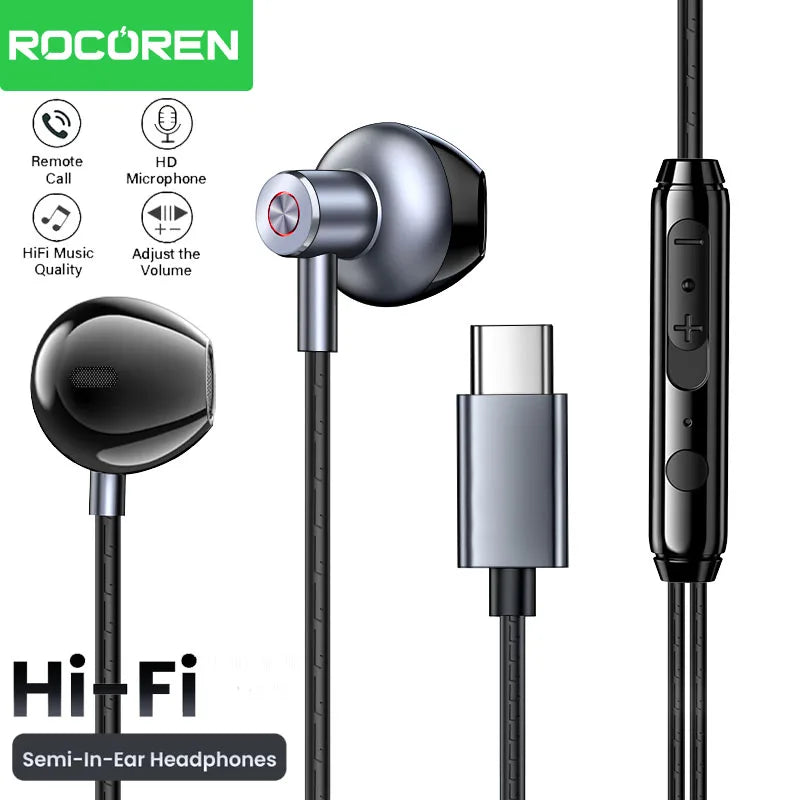 Rocoren USB-C Wired Earphones In-Ear Stereo Earbuds with Mic Wired USB-C Earphones Nixie