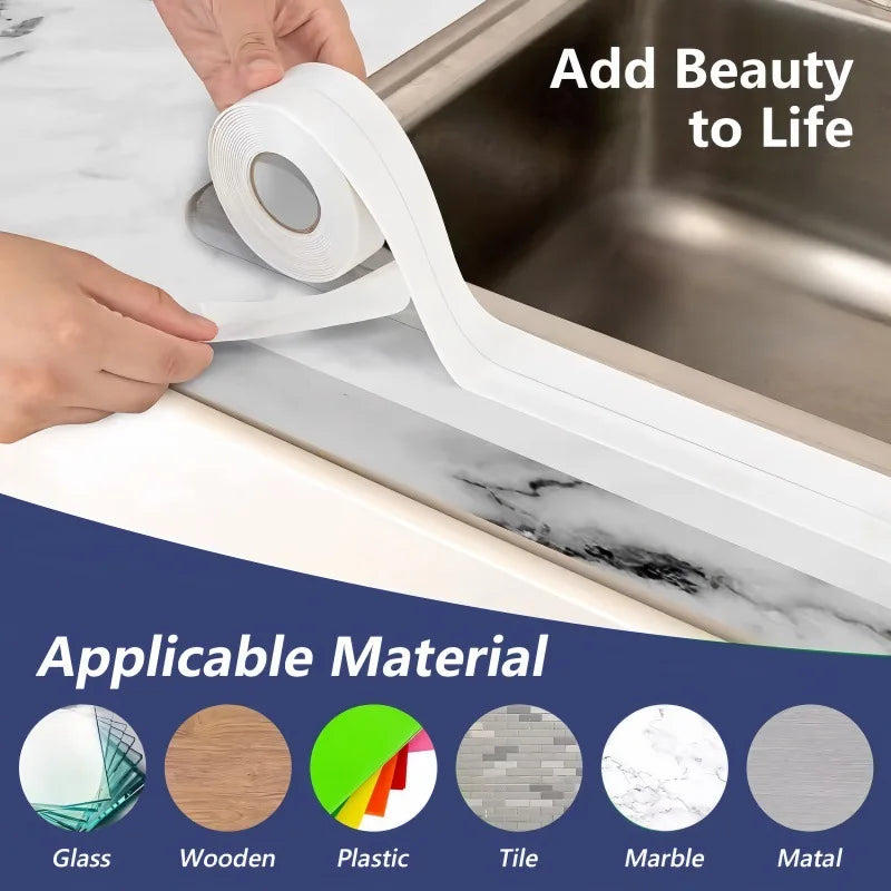 5M Waterproof Self-Adhesive PVC Caulk Tape – Kitchen & Bath Waterproof Caulk Tape Nixie